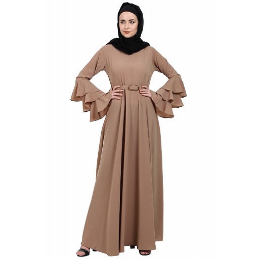 Umbrella abaya with bell sleeves- Khaki